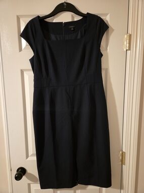 Ann Taylor Navy Cap Sleeve Square Neck Sheath Midi Dress Size 12 Nwot